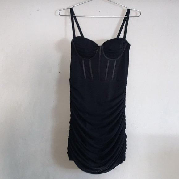 ROSEDRESS CLASSIC RUCHED BODYCON MESH MINI CORSET DRESS - BLACK SIZE SMALL - Picture 2 of 9